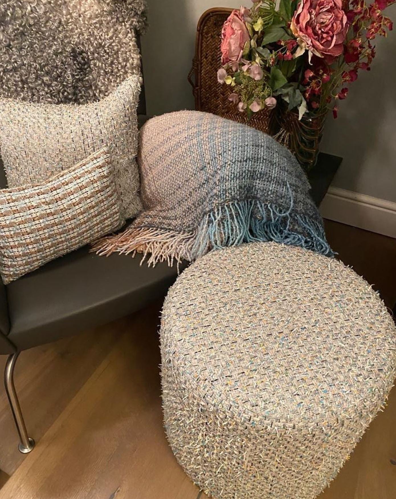 Mermaid Couture Tweed Low Pouffe & Drum